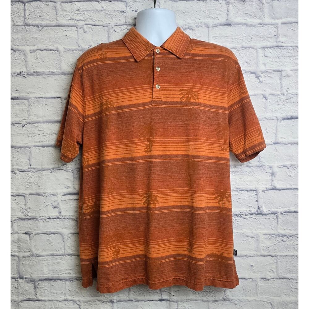 Tommy Bahama Golf Mens XL Orange Stripe Polo Palm Tree Graphic FLAWED